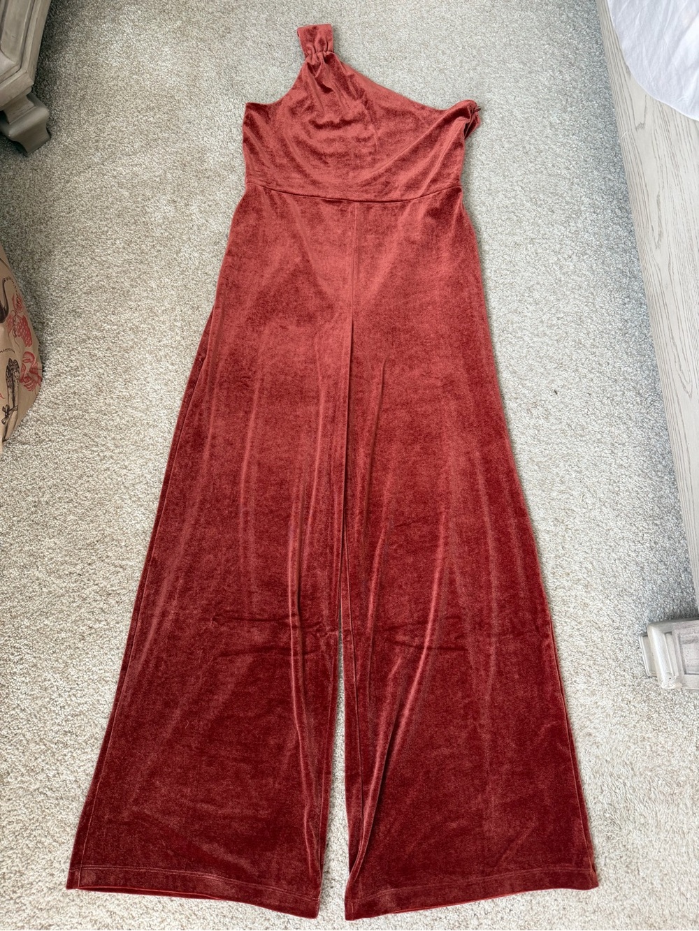 Banana Republic One-Shoulder Velvet Jumpsuit - Burnt Red